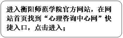 流程图: 可选过程: 进入衡阳师范学院官方网站,在网站首页找到“心理咨询中心网”快捷入口,点击进入;